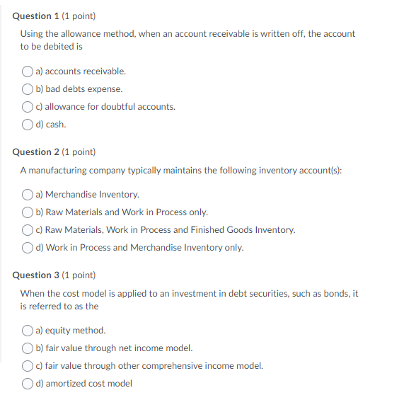 Accounting Multiple Choice Questions (Simple) Please answer the multiple choice questions below.