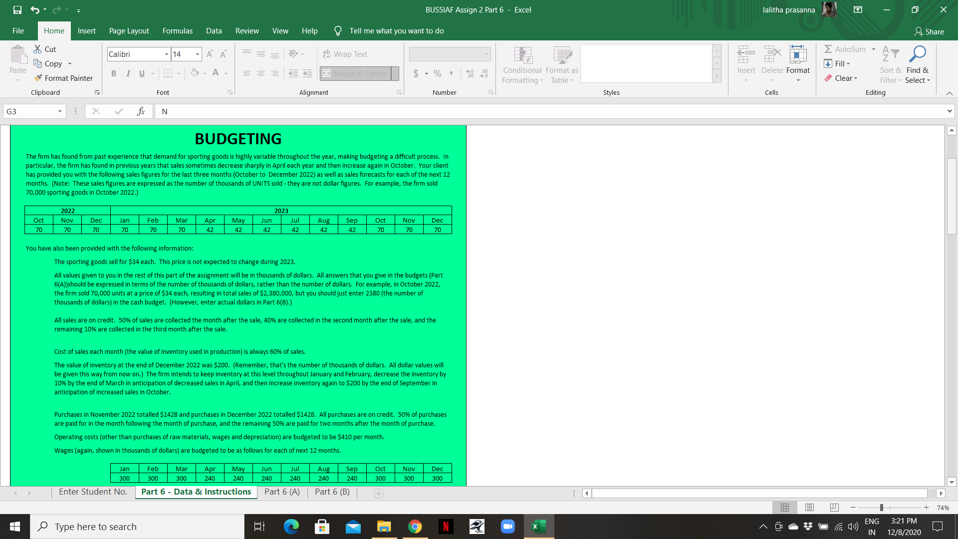 6 (B) - PRODUCTION PLANNING 6. BREAK-EVEN ANALYSIS (Enter actual dollars in