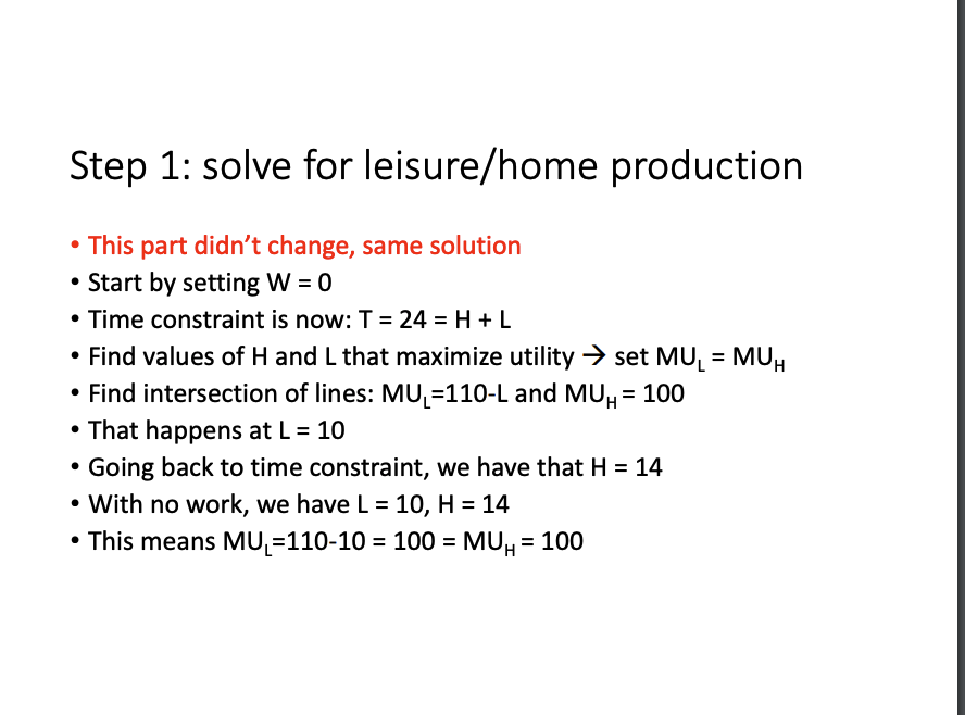 = marginal utility of leisure, MUH = marginal utility of household production.