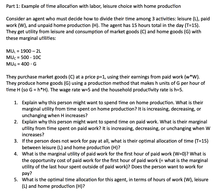 = consumption from market, p = price of consumption, H = unpaid