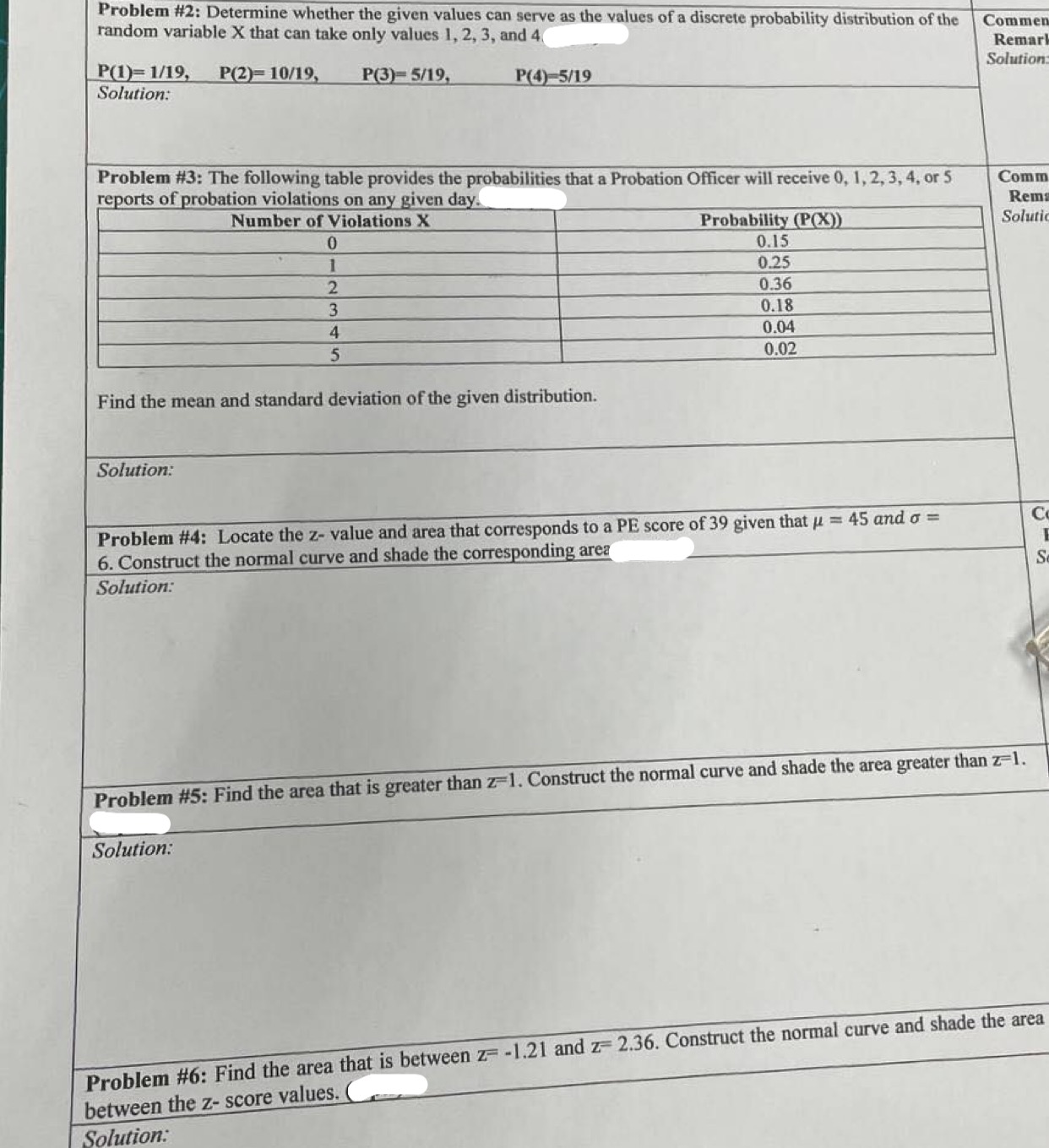 values of a discrete probability distribution of the random variable X that