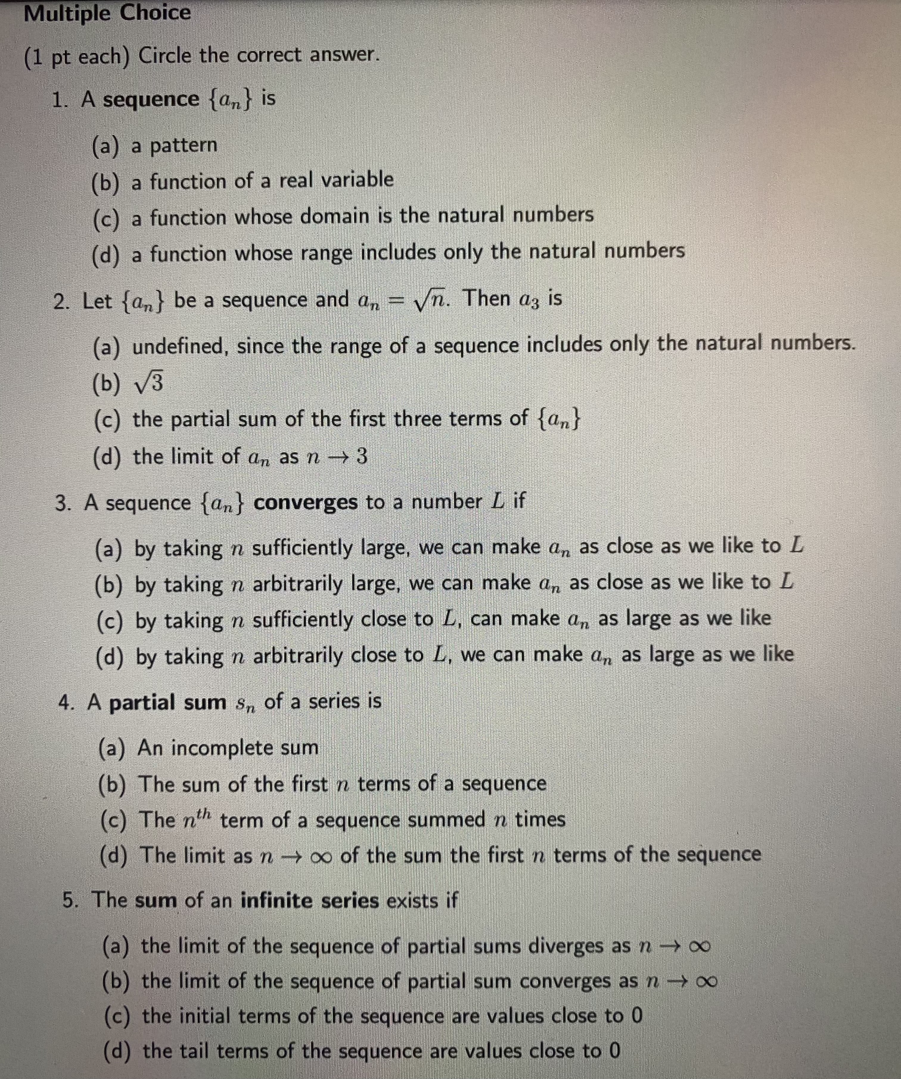 sequence { an } is (a) a pattern (b) a function of