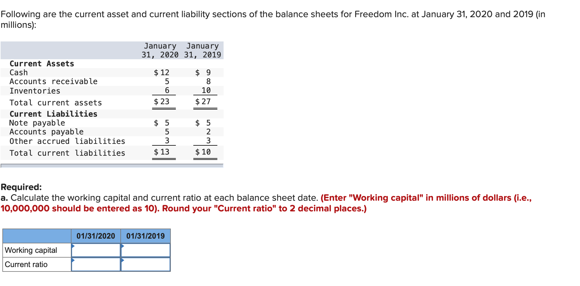answer this question Following are the current asset and current liability sections
