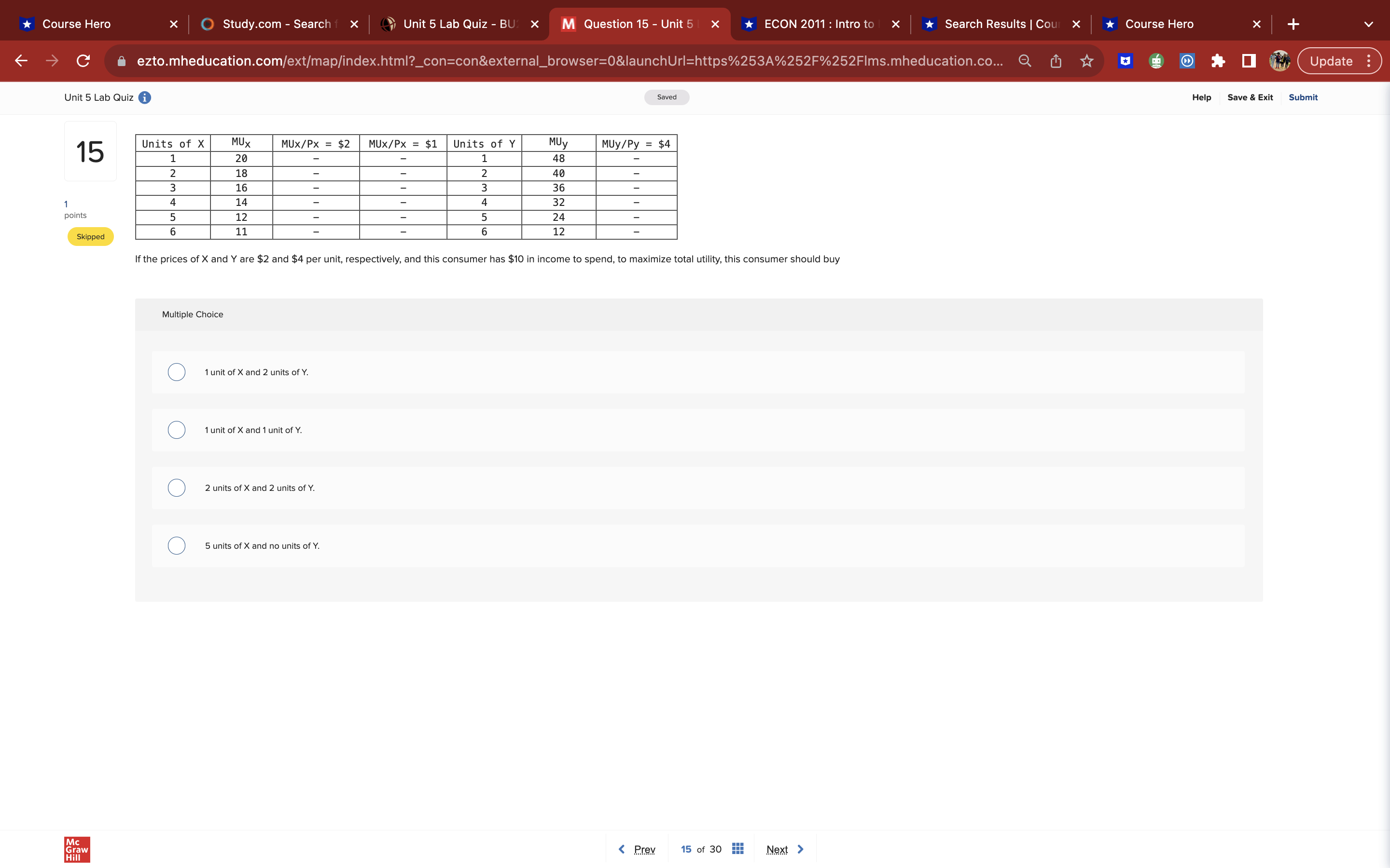 Saved p Save & Exit Submit 15 Units of X MUX MUx/Px