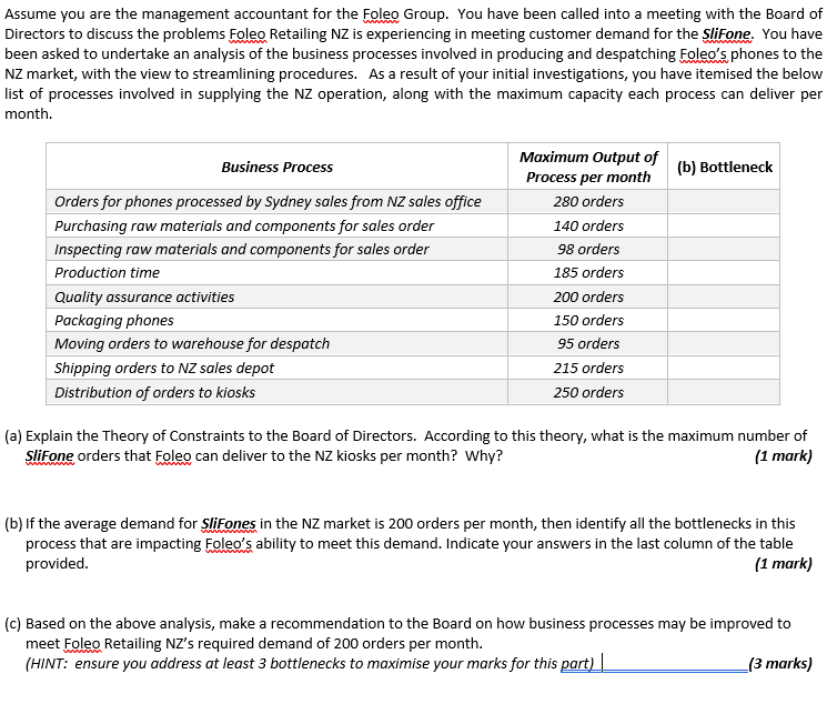 Assume you are the management accountant for the Foleo Group. You have