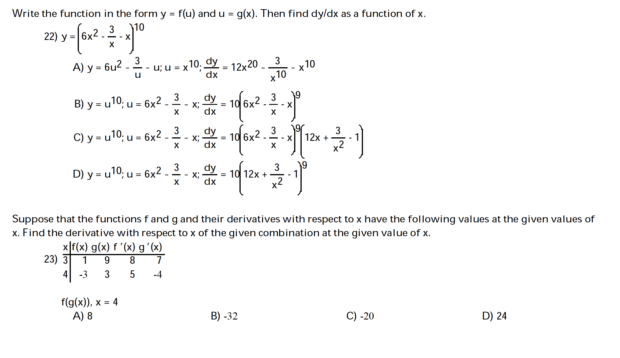 in the form y = f(u) and u = g(x). Then find