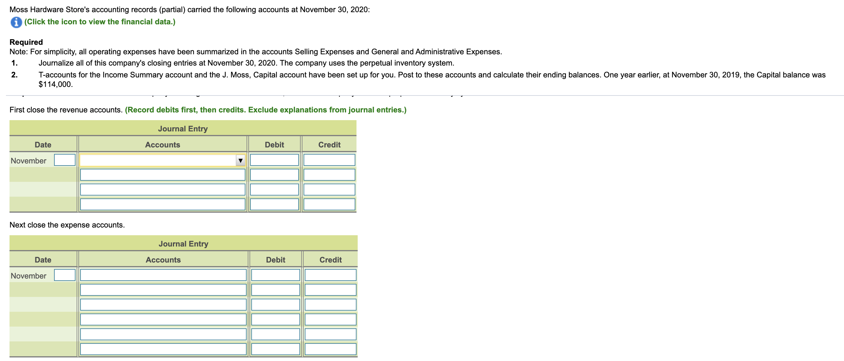 at November 30, 2020. The company uses the perpetual inventory system.2.T-accounts for
