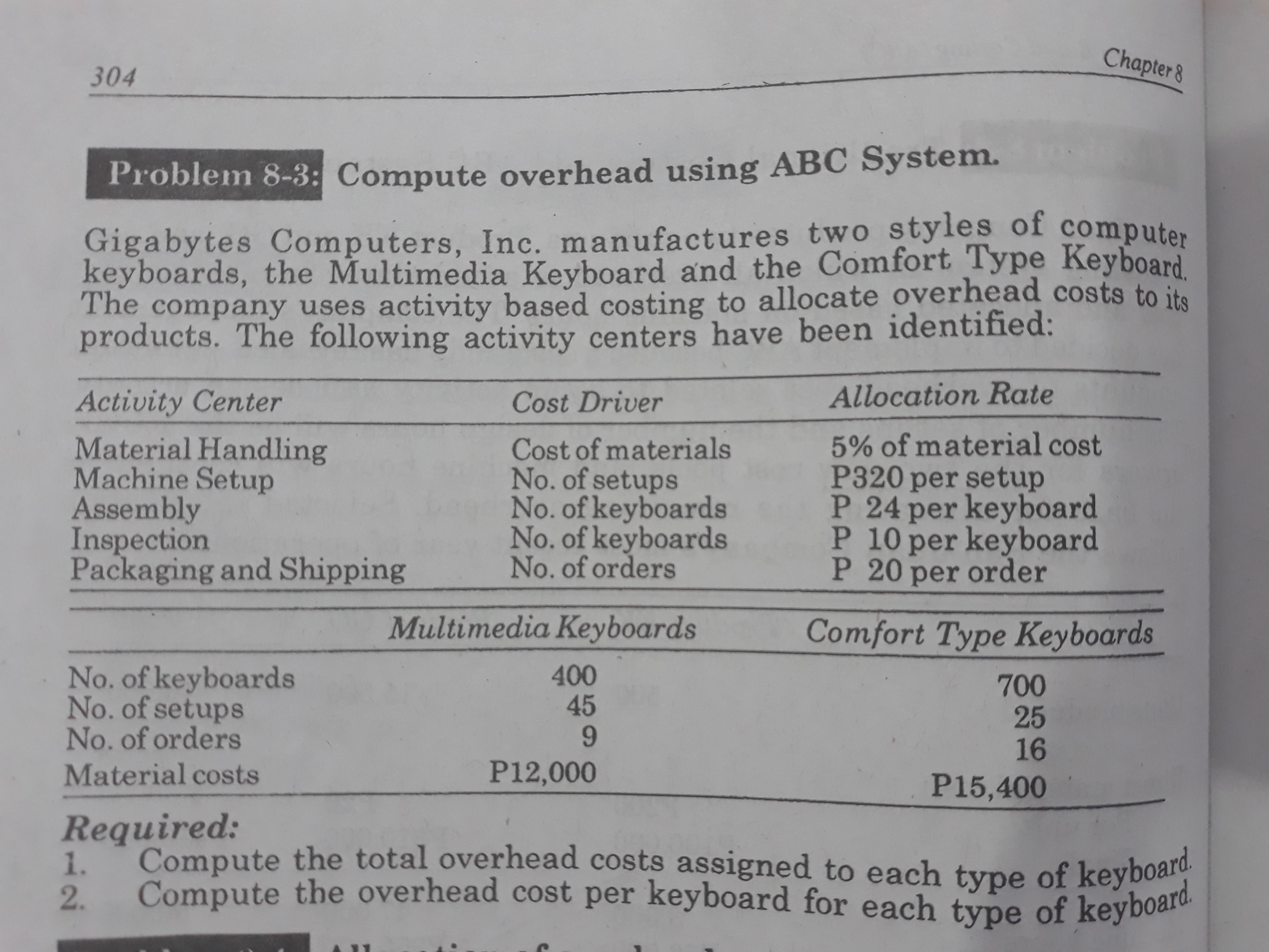 304 Chapter 8 Problem 8-3: Compute overhead using ABC System. Gigabytes