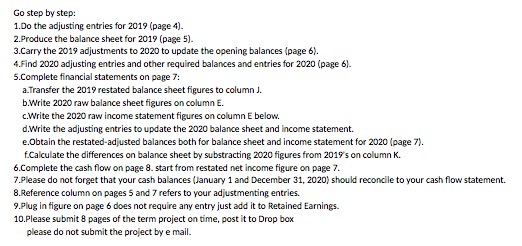 4). 2.Produce the balance sheet for 2019 (page 5). 3.Carry the 2019