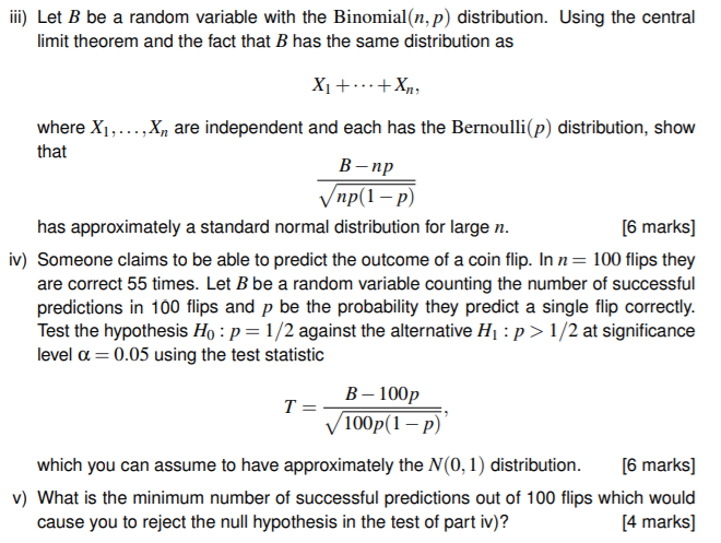  iii) Let B be a random variable with the Binomial(n, p)