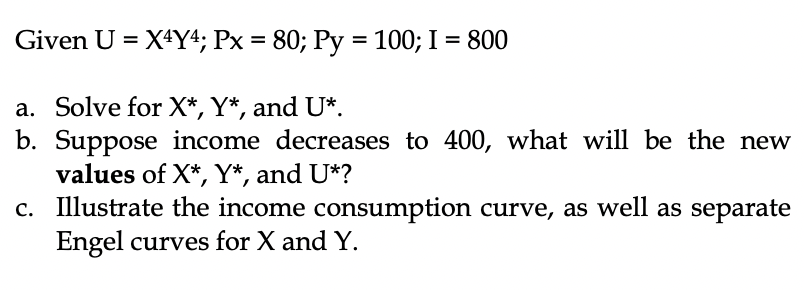  Given U = X4Y4; PX = 80; Py = 100; I