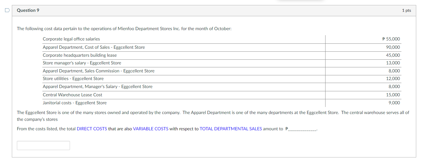 the operations of Mienfoo Department Stores Inc. for the month of October: