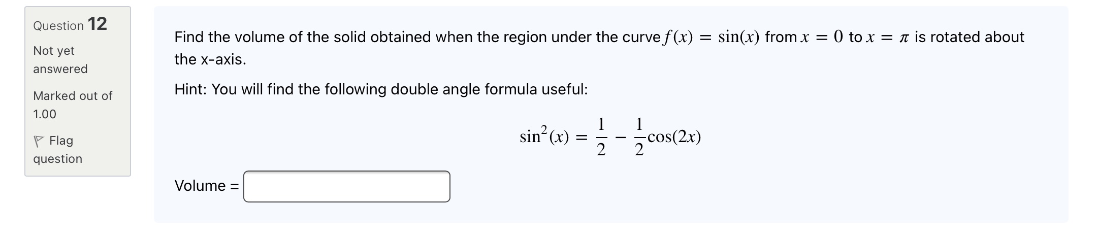 improper integral: Not yet answered dx Marked out of 1.00 Does this