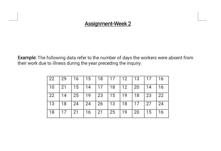  Assignment-Week 2 Example: The following data refer to the number of
