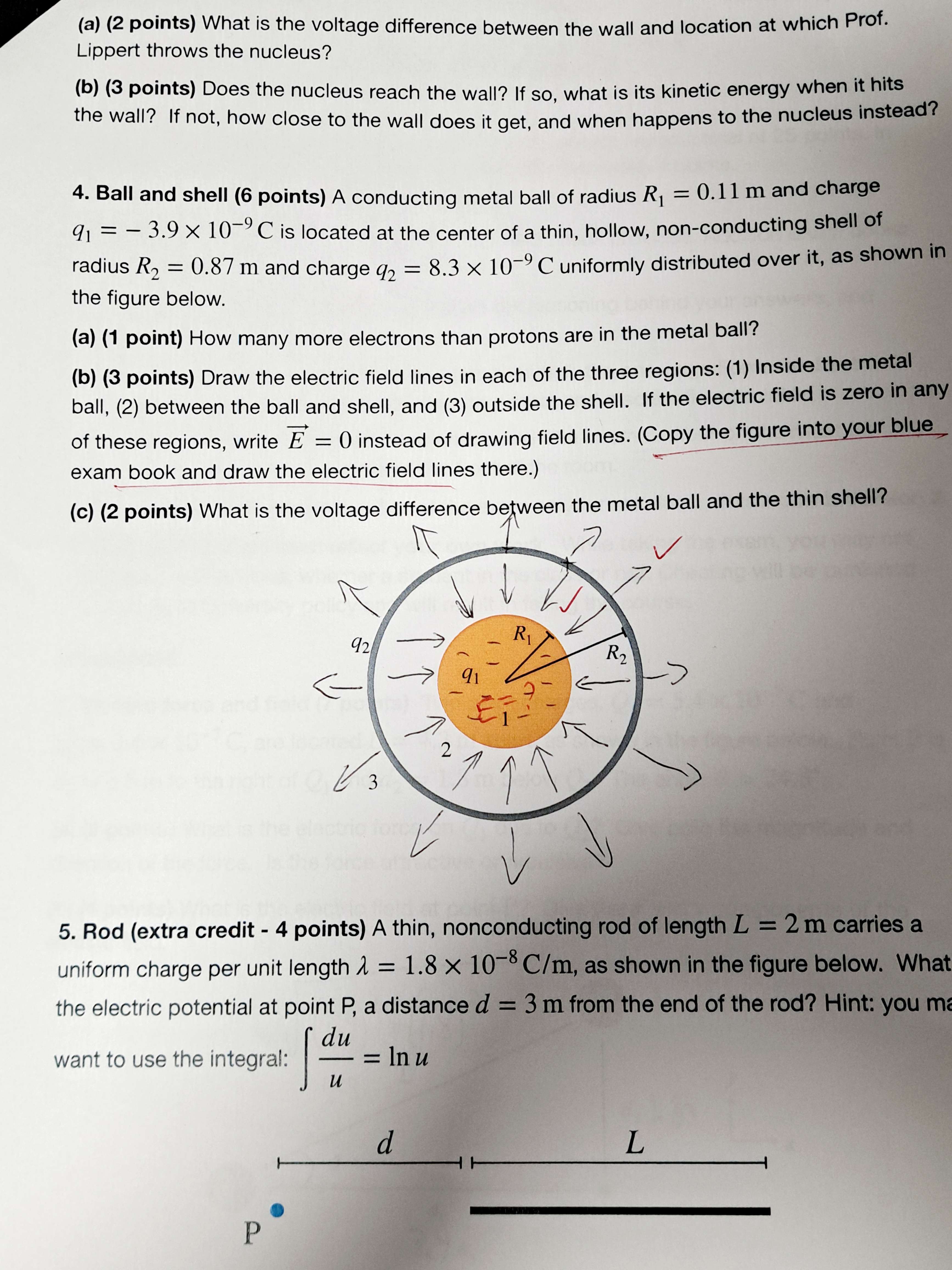 field (7 points) Two point charges, Q1 = 5.4 x 10-7 C