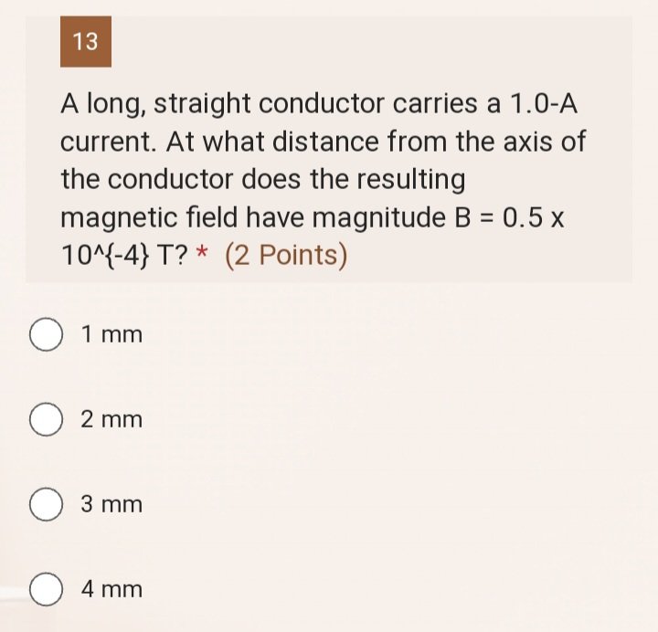 the axis of the conductor does the resulting magnetic field have magnitude
