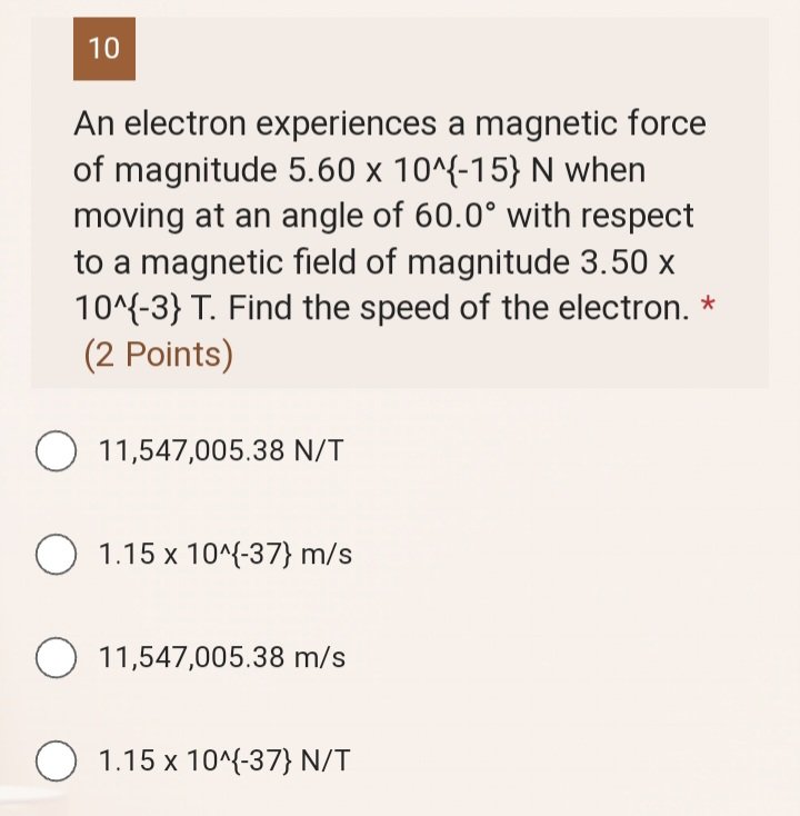 B = 0.5 x 101{-4} T? * (2 Points) 1 mm O