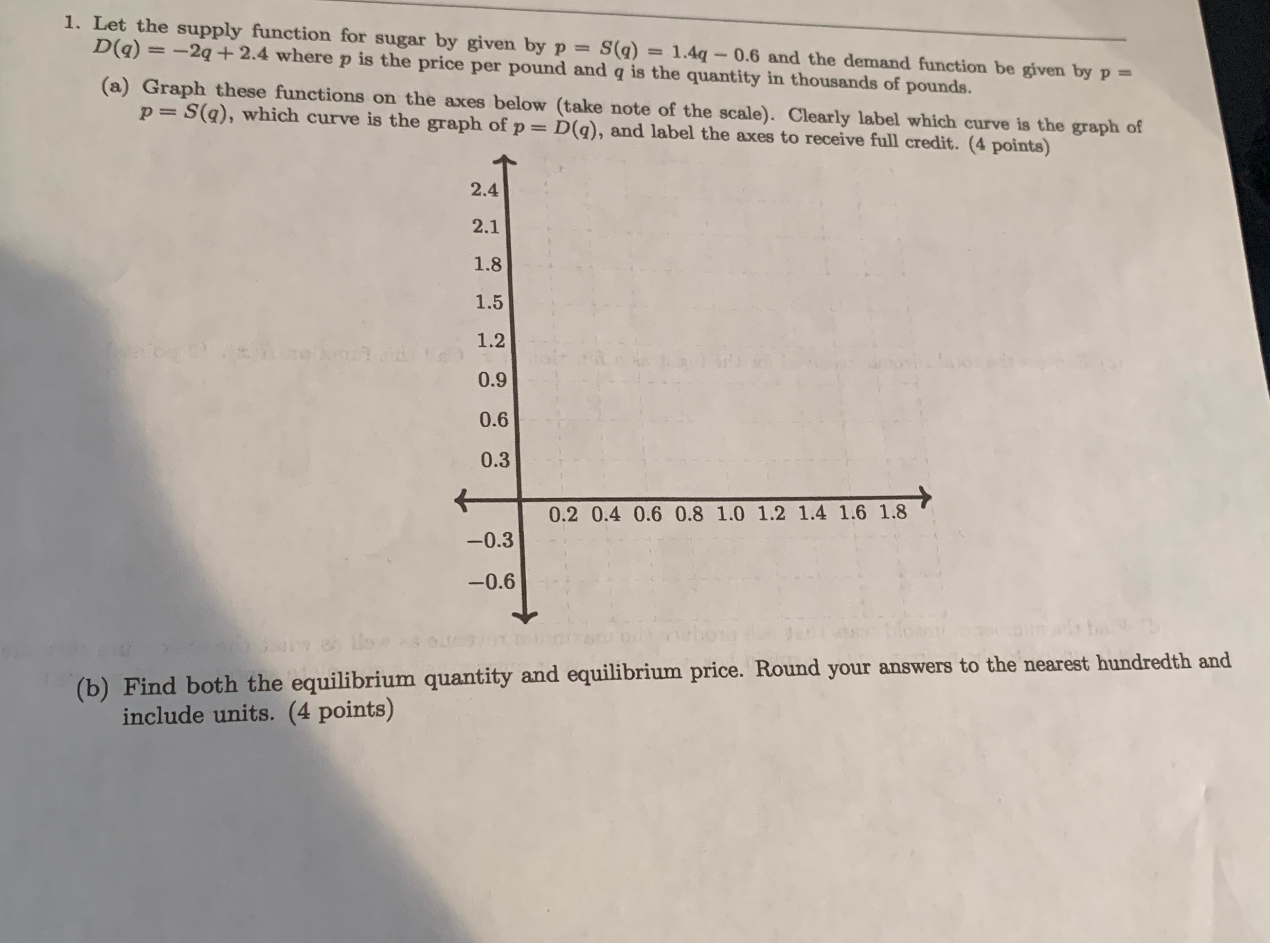  1. Let the supply function for sugar by given by p