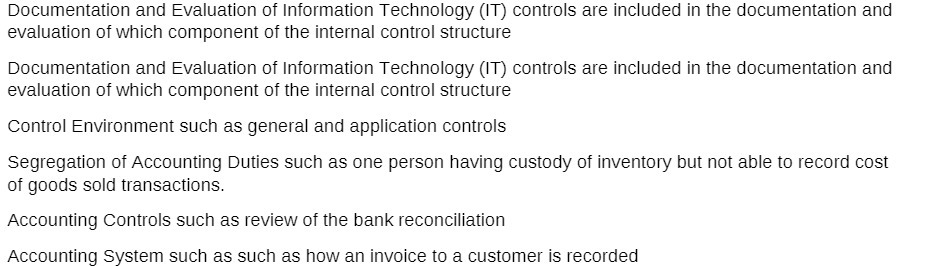 Documentation and Evaluation of Information Technology ( IT; controls are included