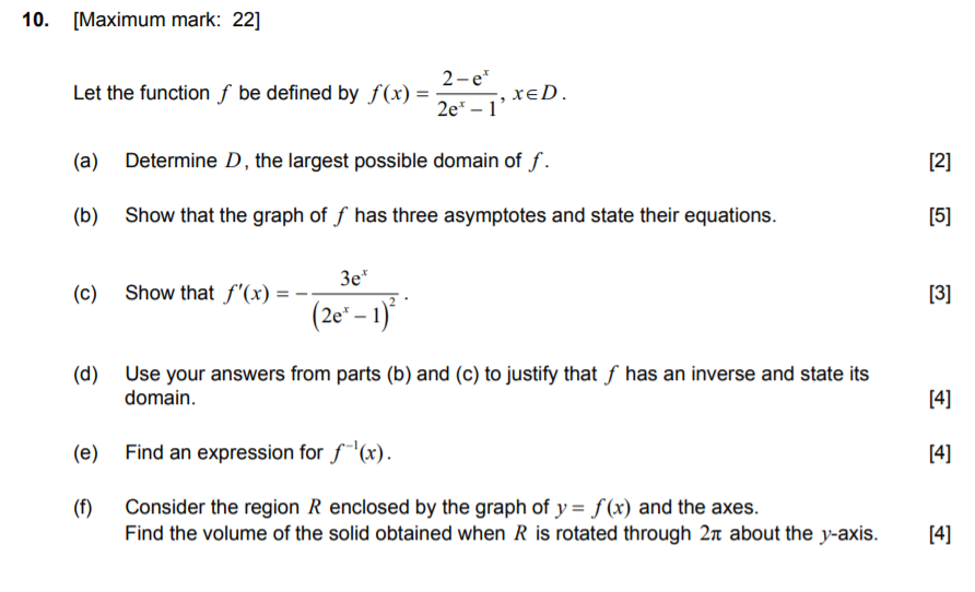  1|}. [Maximum mark: 22] Let the function f be dened by