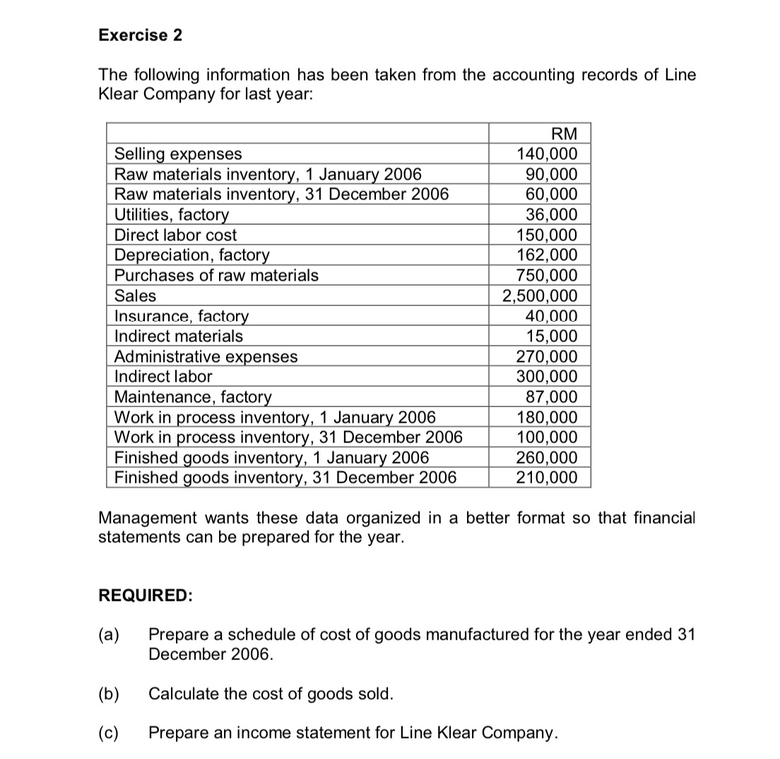 Hi, please help me solve this question with complete calculation?? Thankyou Exercise
