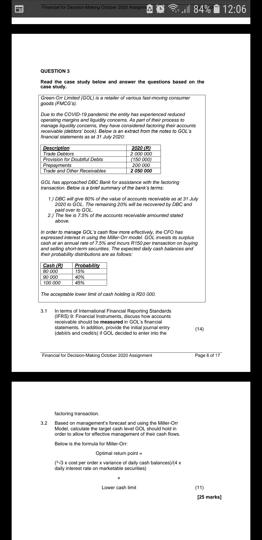  QUESTION 3 Read the case study below and answer the questions