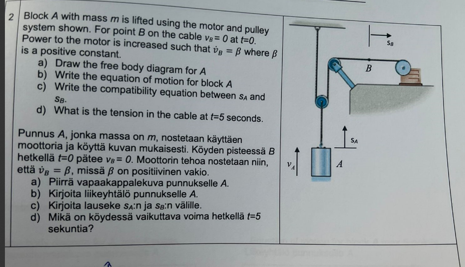 2 Block A with mass m is lifted using the motor