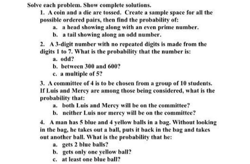 with solution thanks Solve each problem. Show complete solutions. 1. A coin