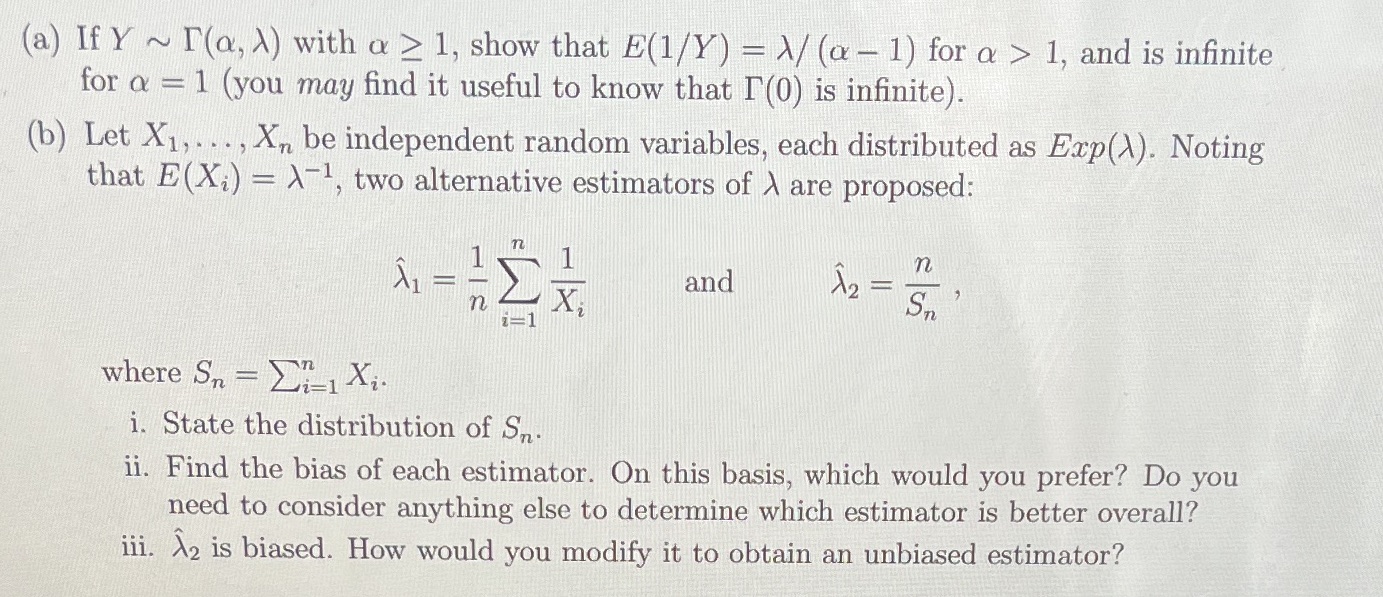  (a) If Y ~ T(a, A) with a 2 1, show