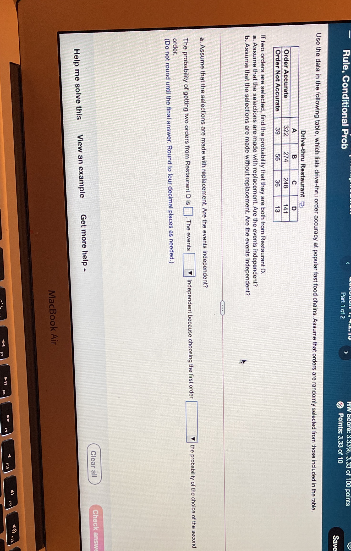 Please show work and answer A and B Rule, Conditional Prob Part