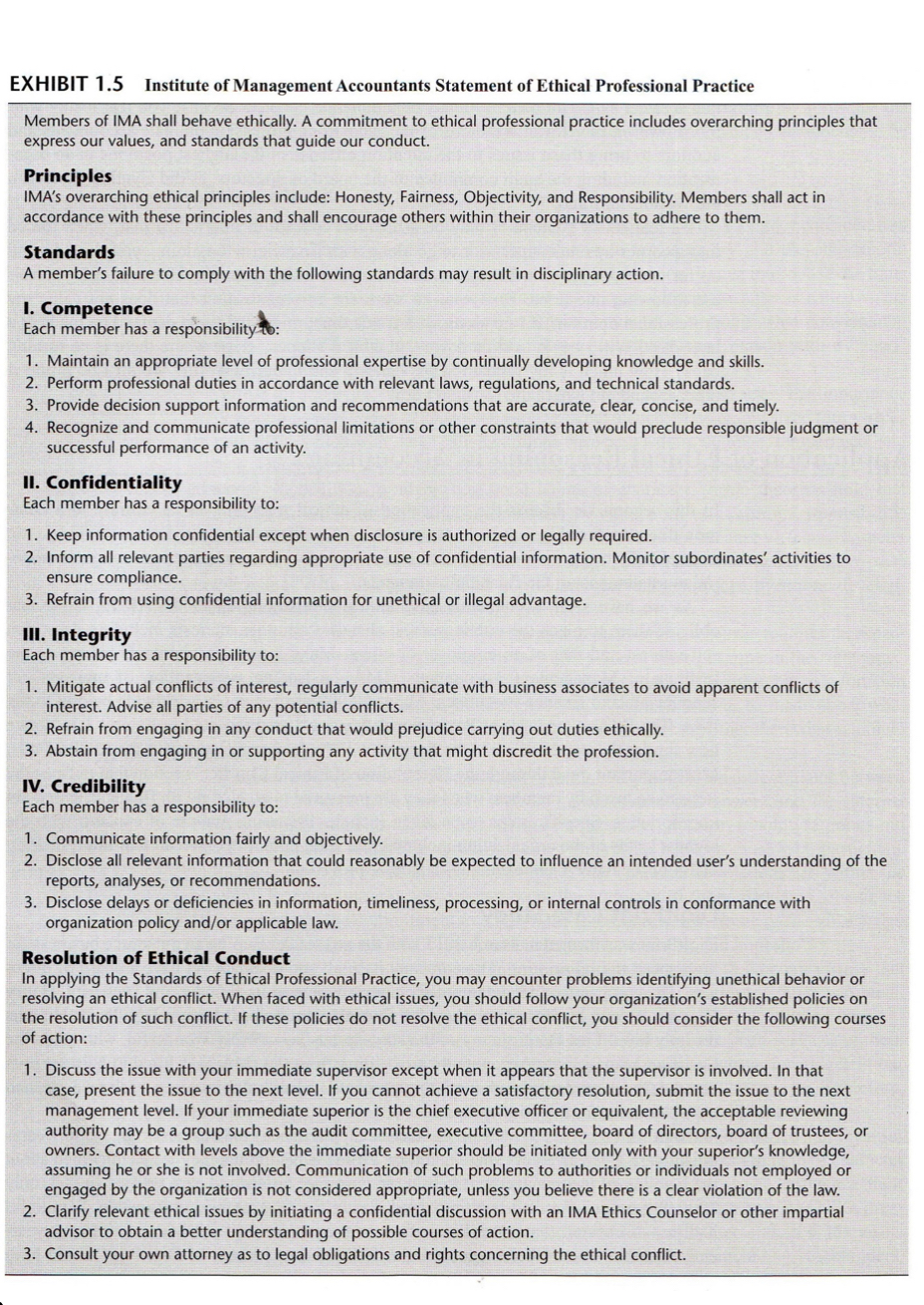 Ethics in Business and Accounting Question Evaluate the following Code of Conduct