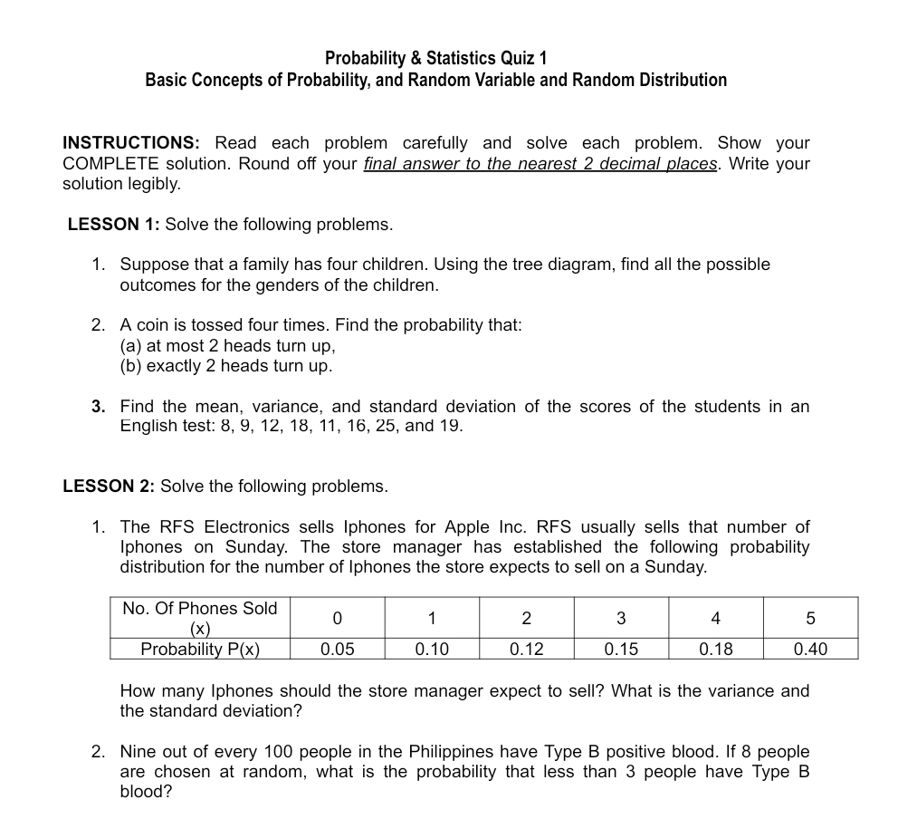 Variable and Random Distribution INSTRUCTIONS: Read each problem carefully and solve each