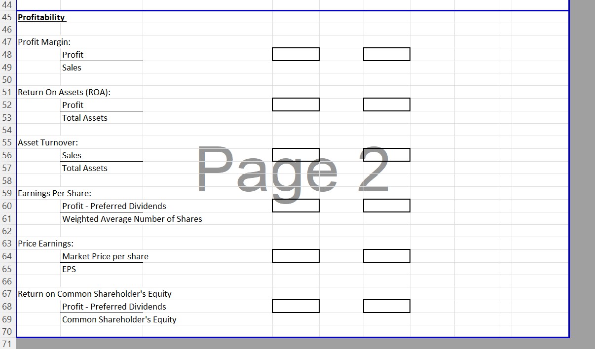 you will be calculating Liquidity, Solvency, and Profitability ratios for each company,