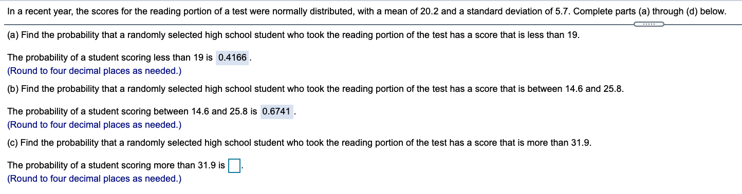 1. Please answer only part C: In a recent year, the scores