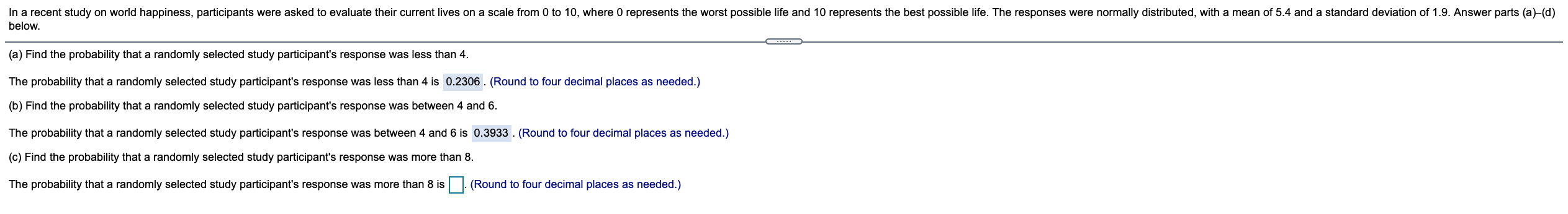 for the reading portion of a test were normally distributed, with a