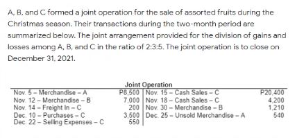 A, B, and C formed a joint operation for the sale