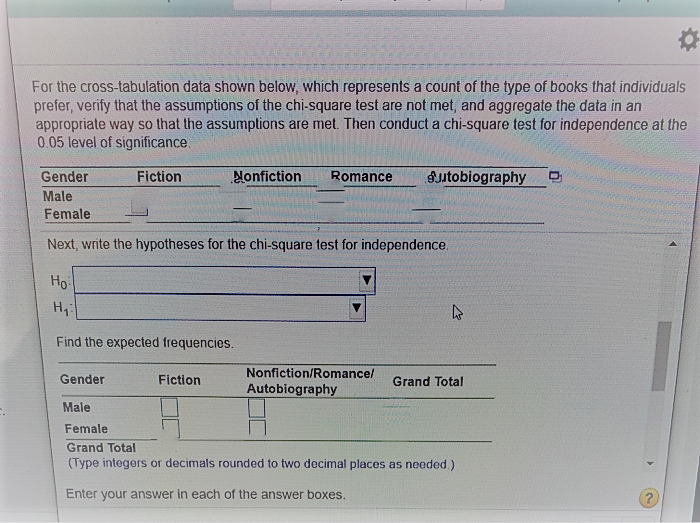 For the cross-tabulation data shown below, which represents a count of the
