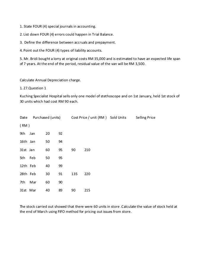 help me to solve this problem. 1. State FOUR (4) special journals