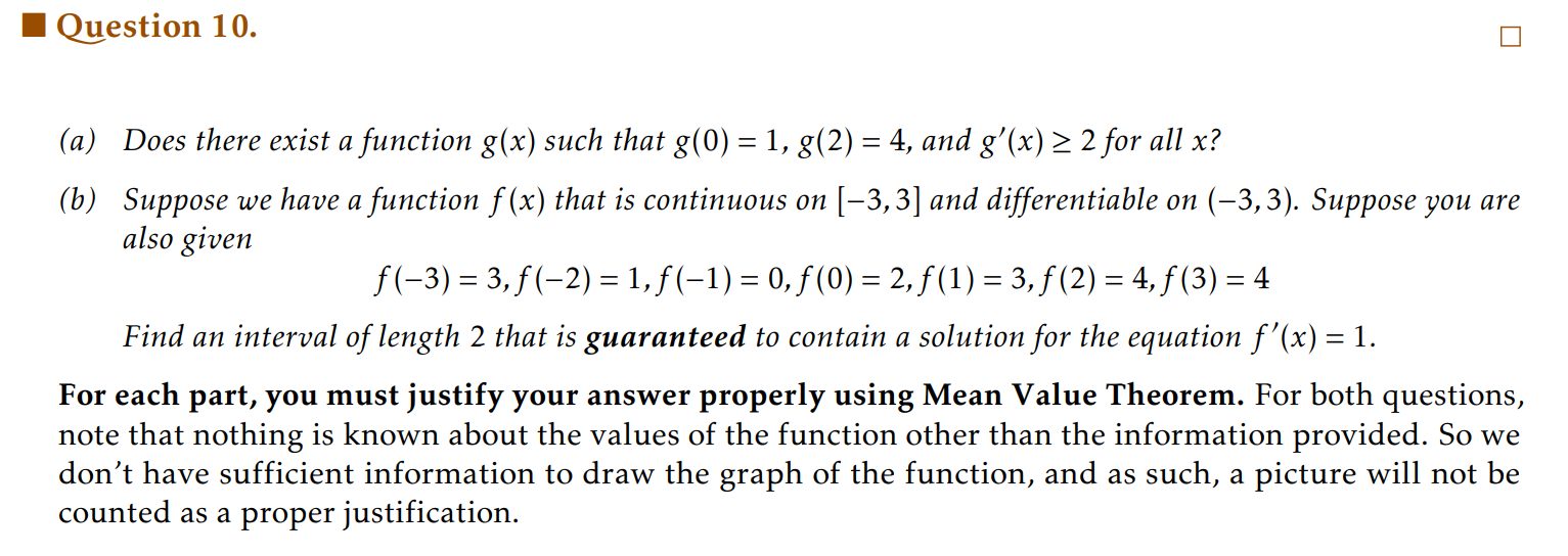 I Question 10. III (a) Does there exist afunction g(x) such