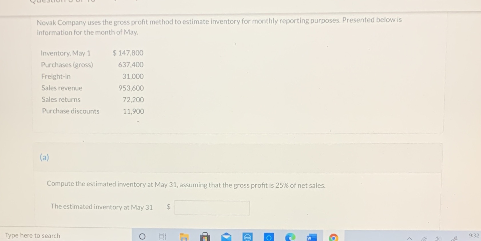 B. Compute the estimated inventory at may 31, assuming that the gross