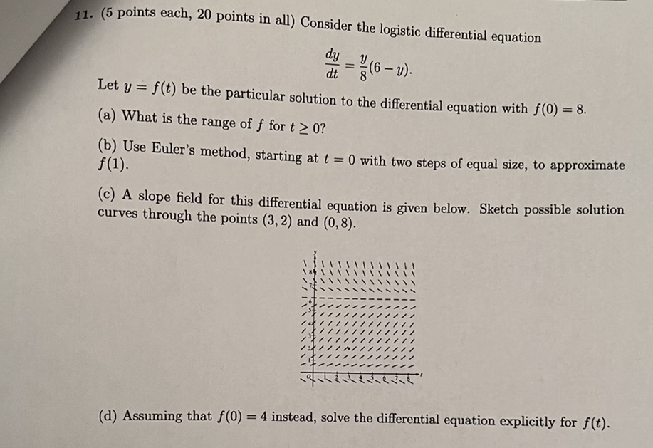  11. (5 points each, 20 points in all) Consider the logistic