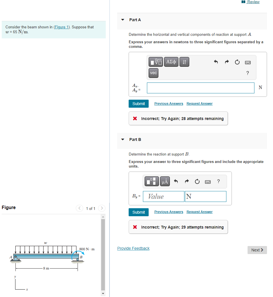 show calculation Review Part A Consider the beam shown in (Figure 1).