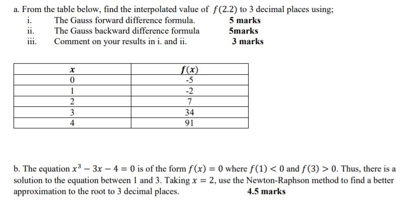 From the table below a. From the table below, nd the interpolated