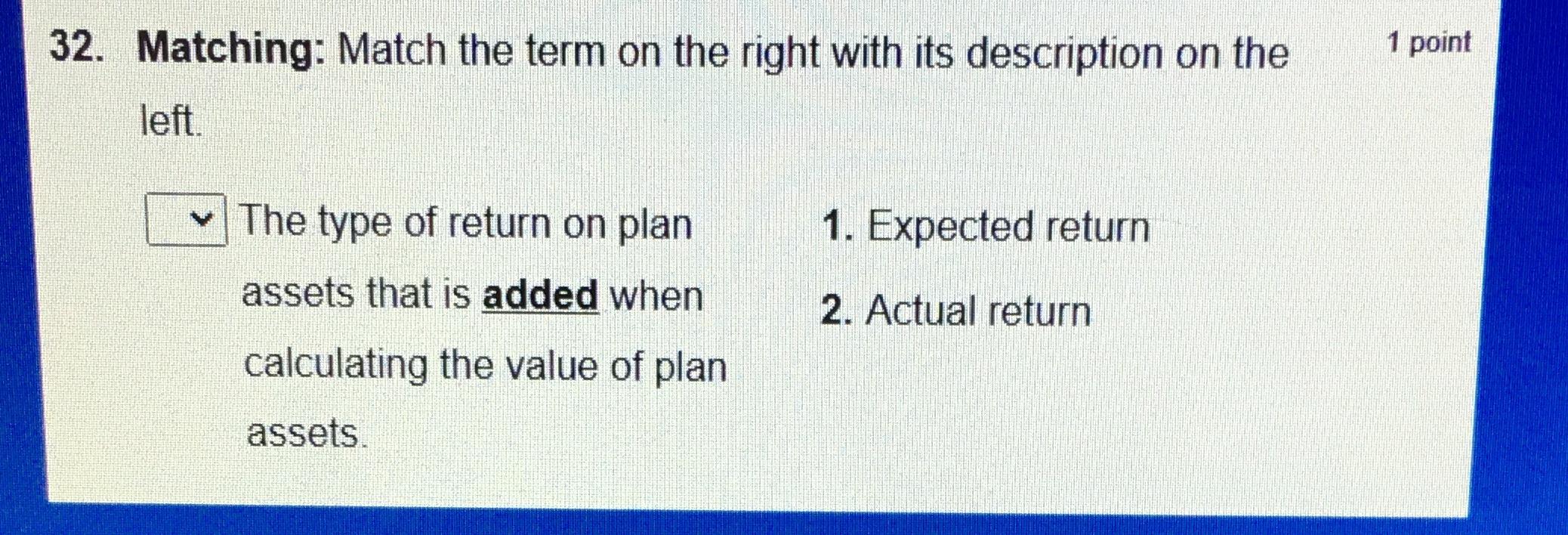 32. Matching: Match the term on the right with its description
