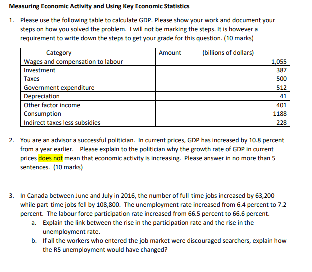 Measuring Economic Activity and Using Key Economic Statistics 1. Please use