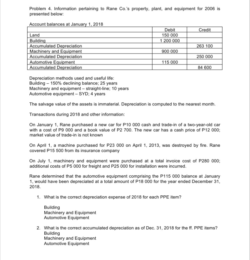 Please provide a solution for the answers. Problem 4. Information pertaining to