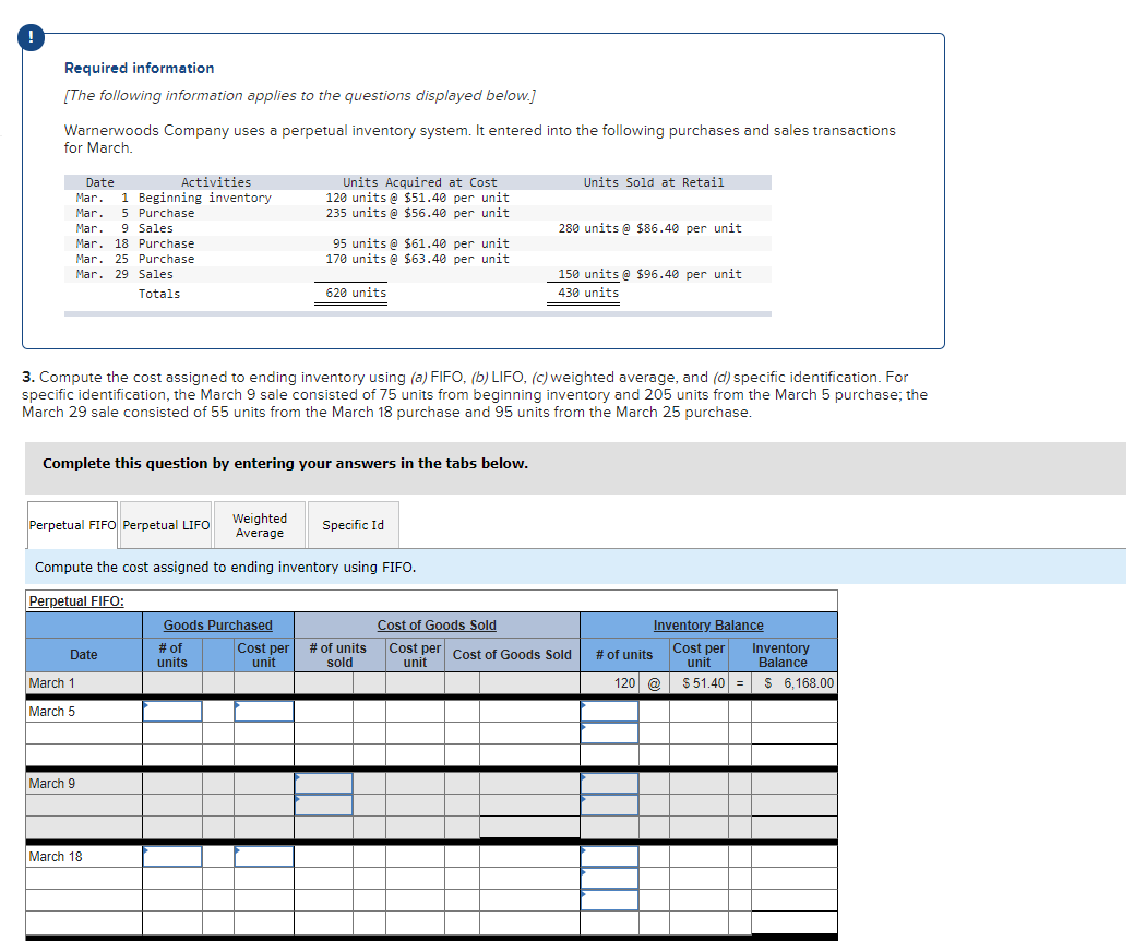 Perpetual FIFO Perpetual LIFO Weighted Average Specific Id Compute the cost assigned