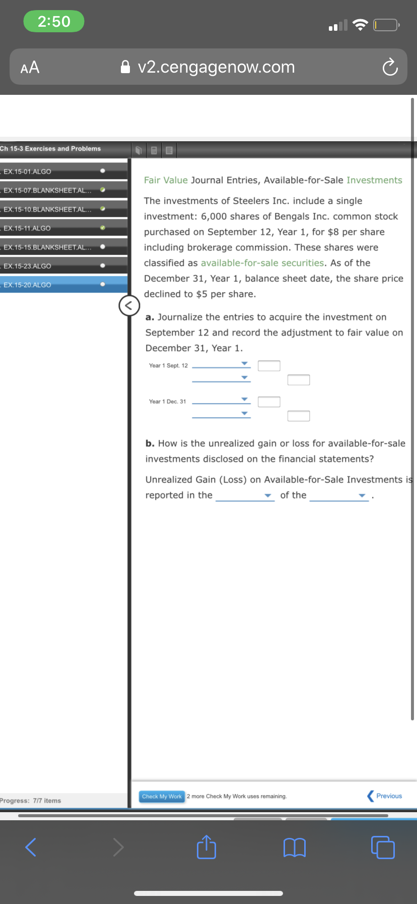 Please help! 2:50 AA A v2.cengagenow.com C Ch 15-3 Exercises and Problems