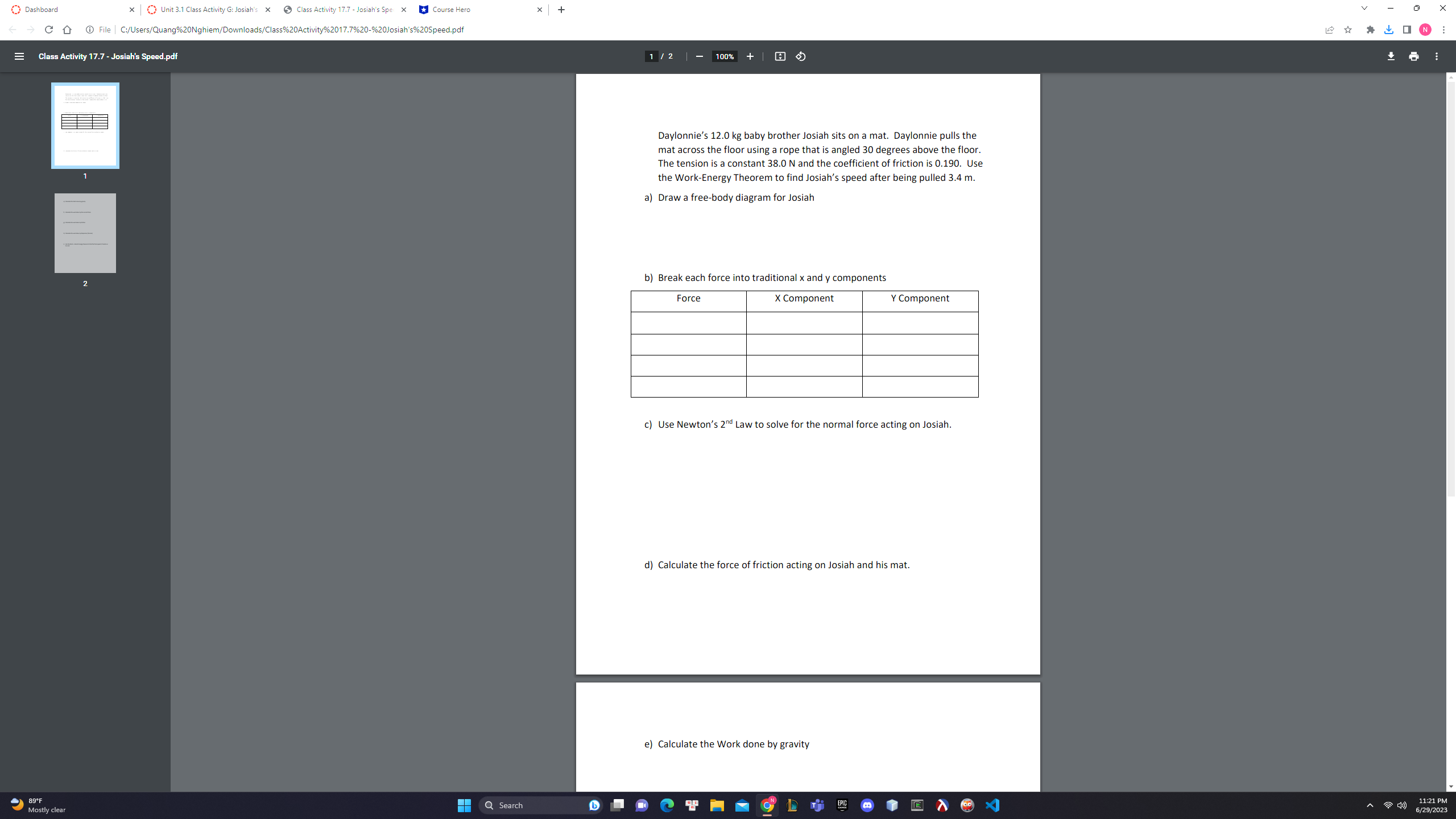  Dashboard x () Unit 3.1 Class Activity G: Josiah's x Class