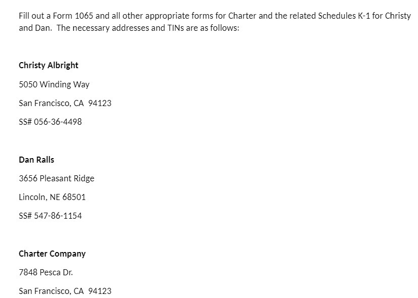 Charter and the related Schedules K-1 for Christy and Dan. The necessary